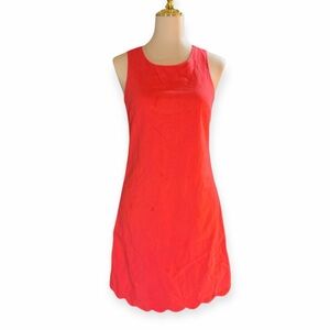 J. Crew Coral Scalloped Shift Dress Size 00 Cotton and Linen Mod Spring 60s